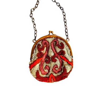 Antique 1930s Small Glass Beaded Clasp Bag