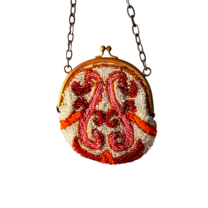 Antique 1930s Small Glass Beaded Clasp Bag