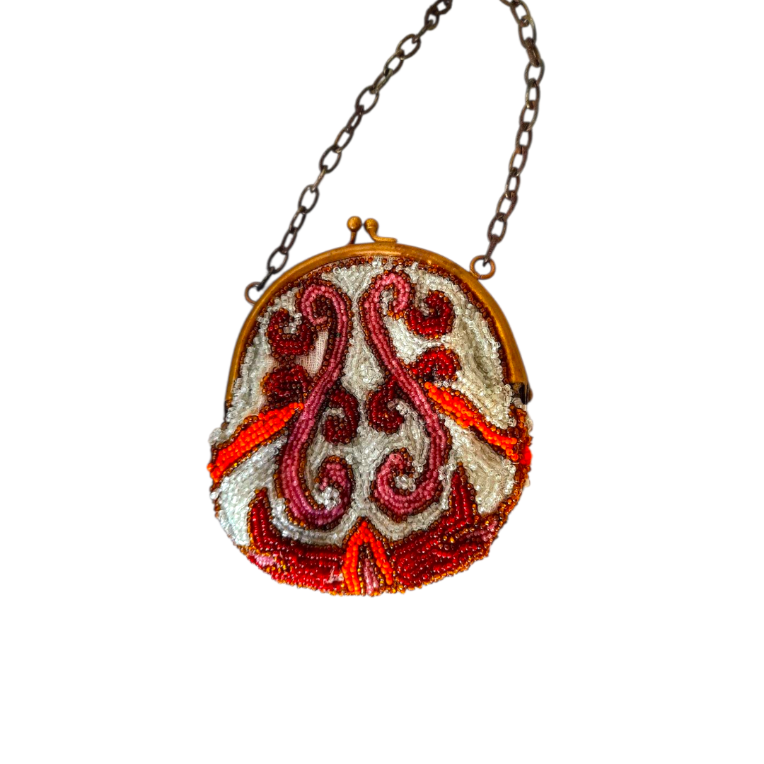 Antique 1930s Small Glass Beaded Clasp Bag