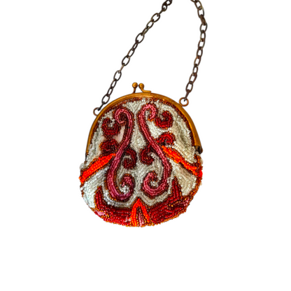 Antique 1930s Small Glass Beaded Clasp Bag