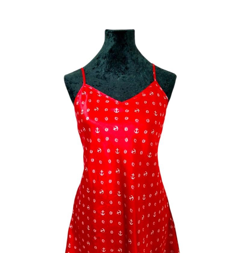 Vintage Red & White Satin Anchor Dress