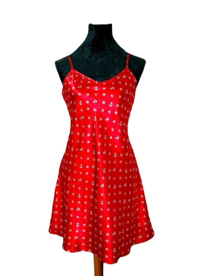 Vintage Red & White Satin Anchor Dress