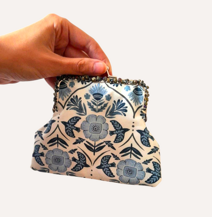 Bird Flower Nature Print Gemstone Silver Clasp Wallet