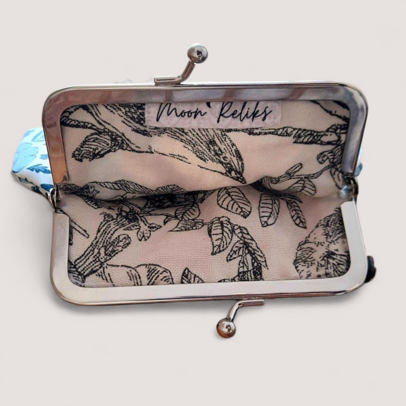 Bird Flower Nature Print Gemstone Silver Clasp Wallet