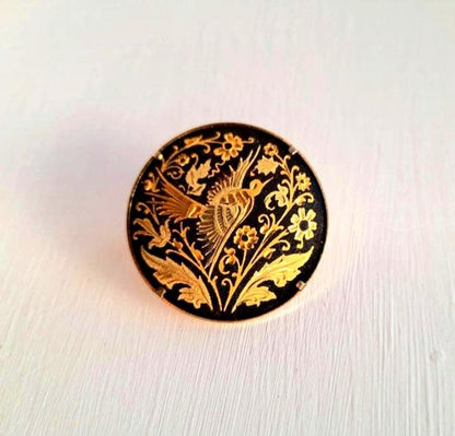 Vintage Gold Damascene Bird & Flowers Brooch