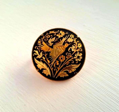 Vintage Gold Damascene Bird & Flowers Brooch