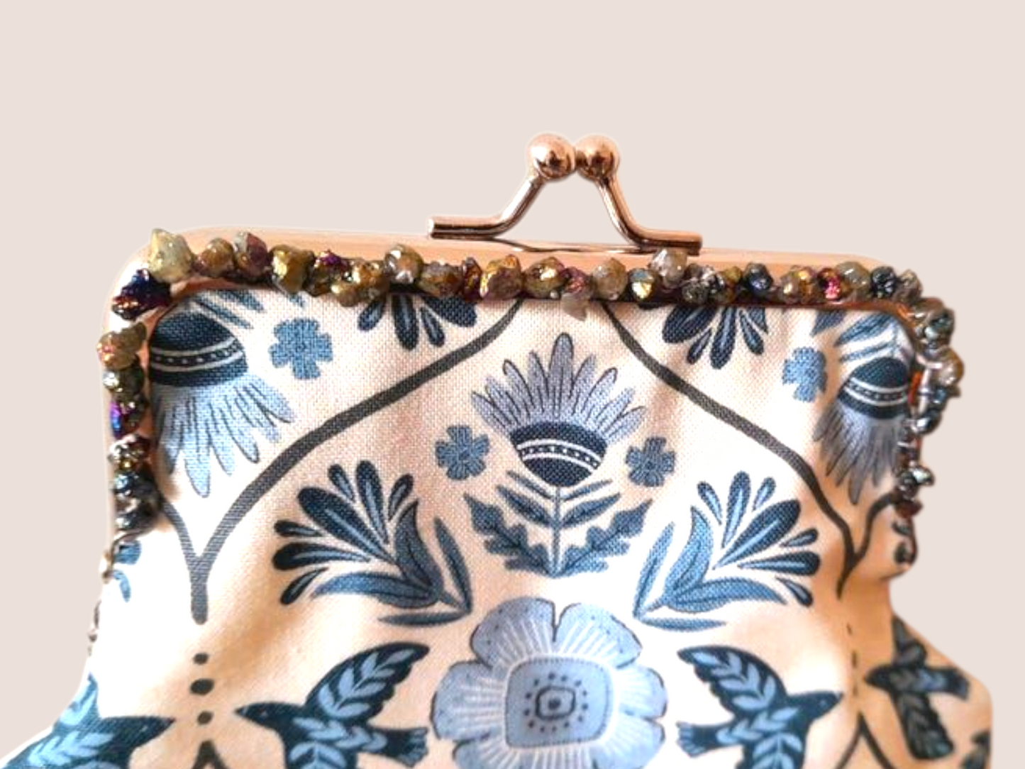 Bird Flower Nature Print Gemstone Silver Clasp Wallet