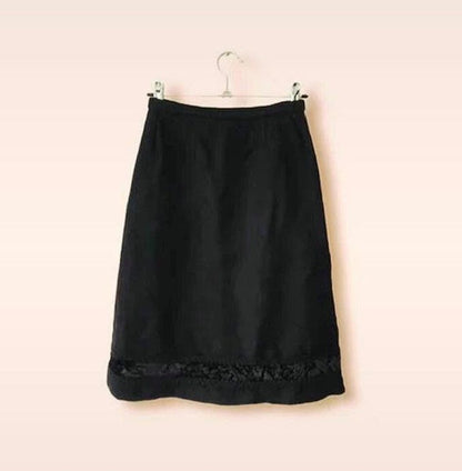 Vintage 1960s Black Brocade Velvet Trim Skirt