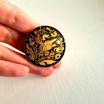 Vintage Gold Damascene Bird & Flowers Brooch
