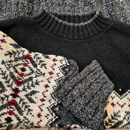 Vintage 90s Black Grey Cream Maroon Geometric Knit Jumper