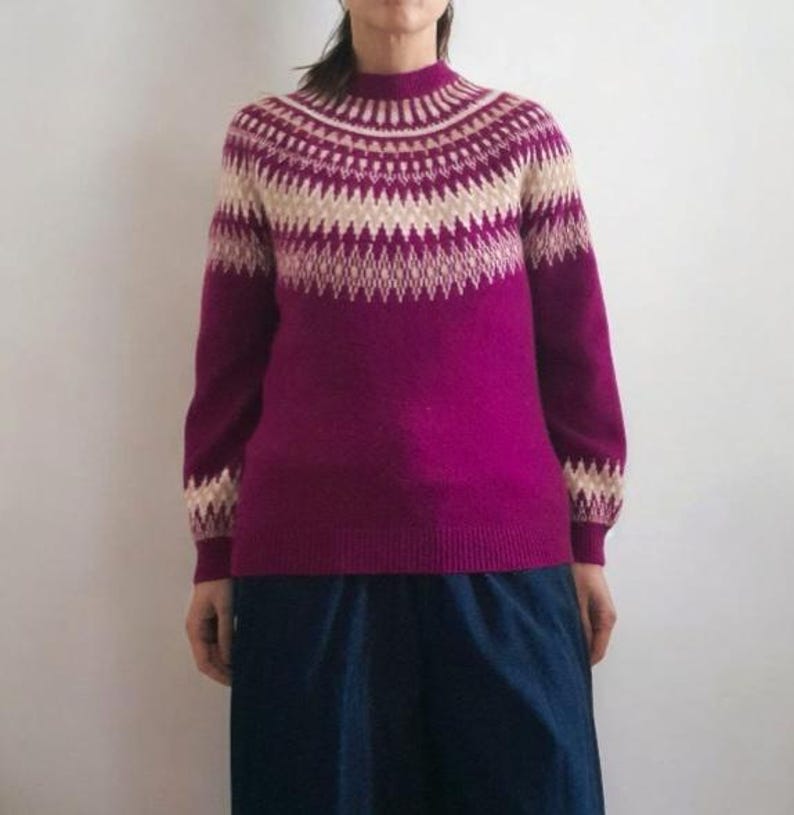 Vintage Y2K LOFT Fuchsia Pink Fairisle Knitted Jumper