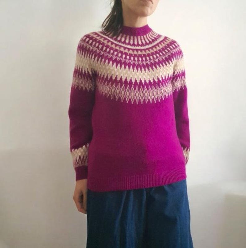Vintage Y2K LOFT Fuchsia Pink Fairisle Knitted Jumper