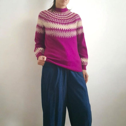 Vintage Y2K LOFT Fuchsia Pink Fairisle Knitted Jumper