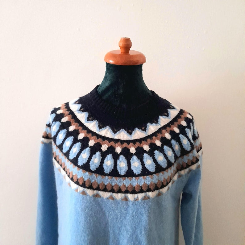 Vintage Y2K TABITHA WEBB Light Blue Fairisle Knit Jumper