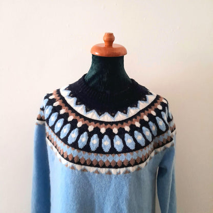Vintage Y2K TABITHA WEBB Light Blue Fairisle Knit Jumper