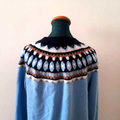Vintage Y2K TABITHA WEBB Light Blue Fairisle Knit Jumper
