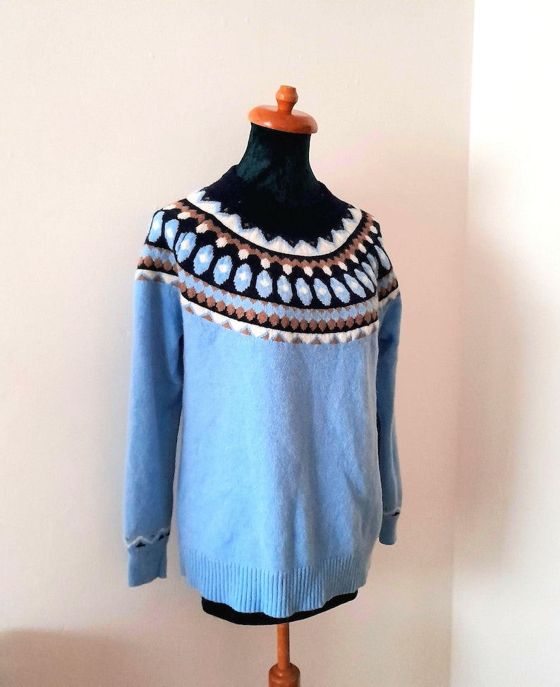 Vintage Y2K TABITHA WEBB Light Blue Fairisle Knit Jumper
