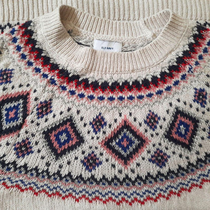 Vintage OLD NAVY Cream Pink Red Blue Silver Sparkly Fairisle Jumper