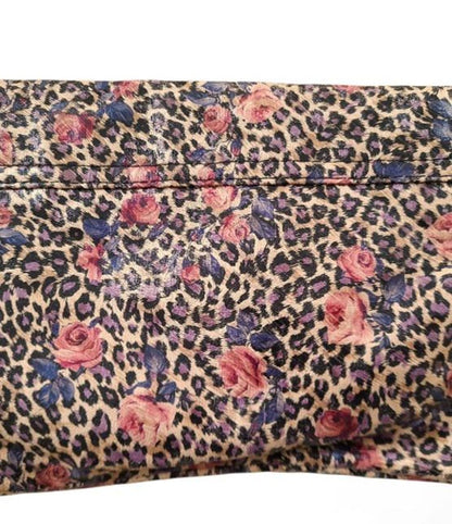 Vintage Y2K PU Faux Leather Leopard Rose Print Wristlet Clutch Bag