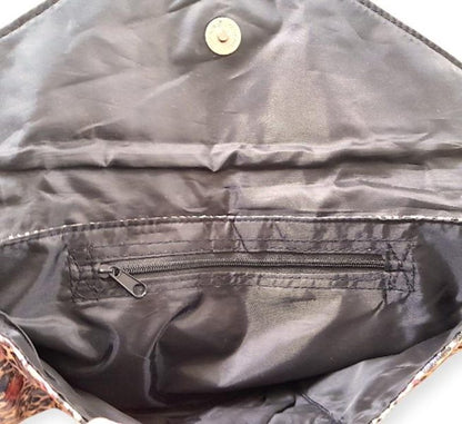 Vintage Y2K PU Faux Leather Leopard Rose Print Wristlet Clutch Bag