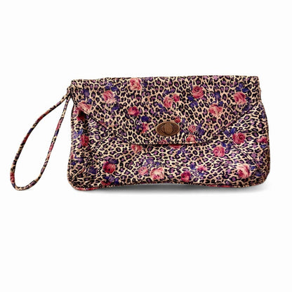 Vintage Y2K PU Faux Leather Leopard Rose Print Wristlet Clutch Bag