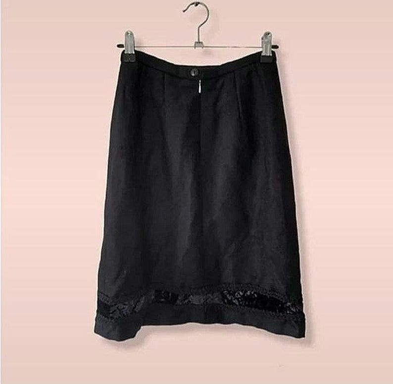 Vintage 1960s Black Brocade Velvet Trim Skirt