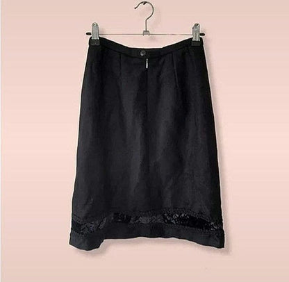 Vintage 1960s Black Brocade Velvet Trim Skirt