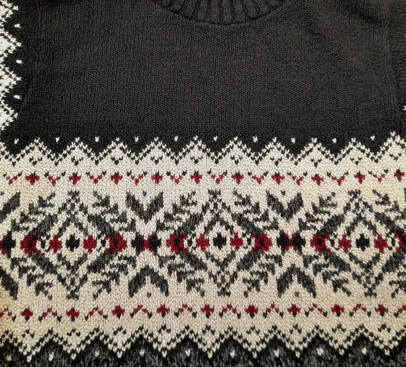 Vintage 90s Black Grey Cream Maroon Geometric Knit Jumper