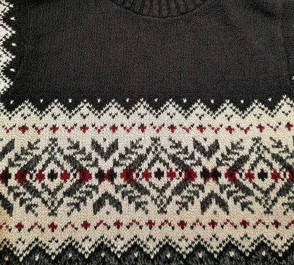 Vintage 90s Black Grey Cream Maroon Geometric Knit Jumper