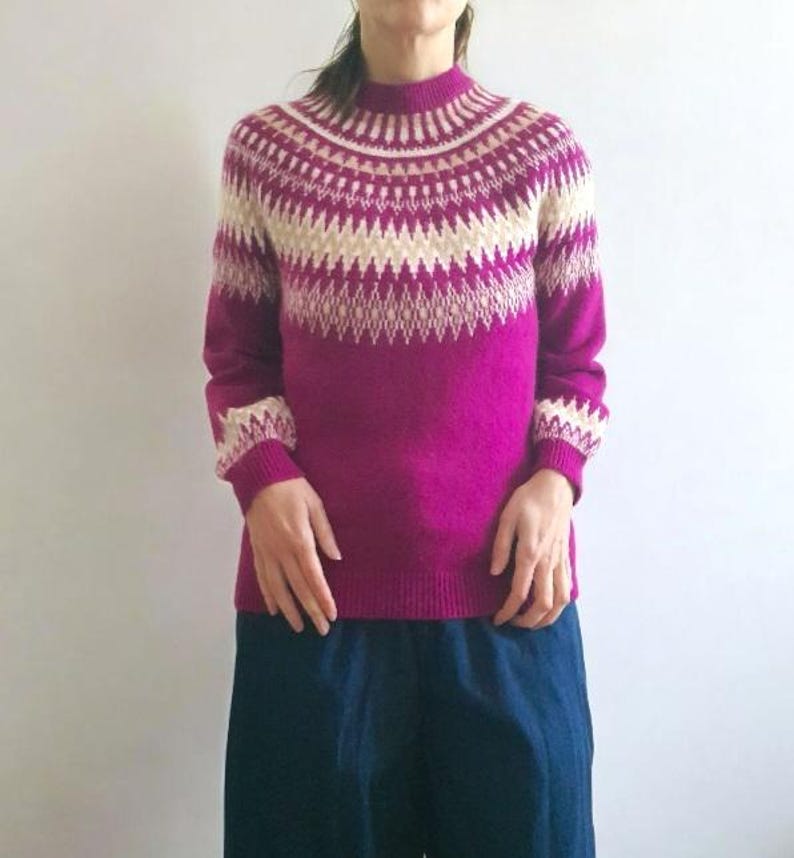 Vintage Y2K LOFT Fuchsia Pink Fairisle Knitted Jumper