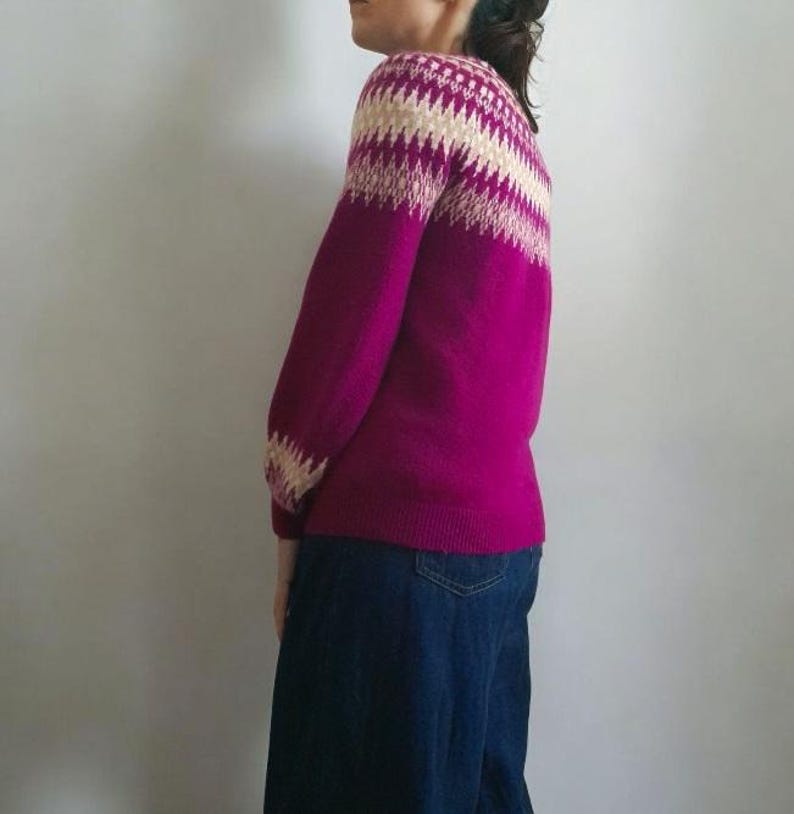 Vintage Y2K LOFT Fuchsia Pink Fairisle Knitted Jumper