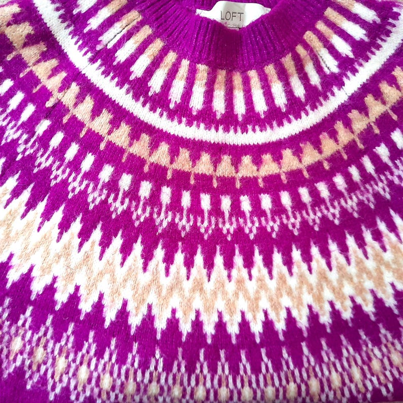 Vintage Y2K LOFT Fuchsia Pink Fairisle Knitted Jumper