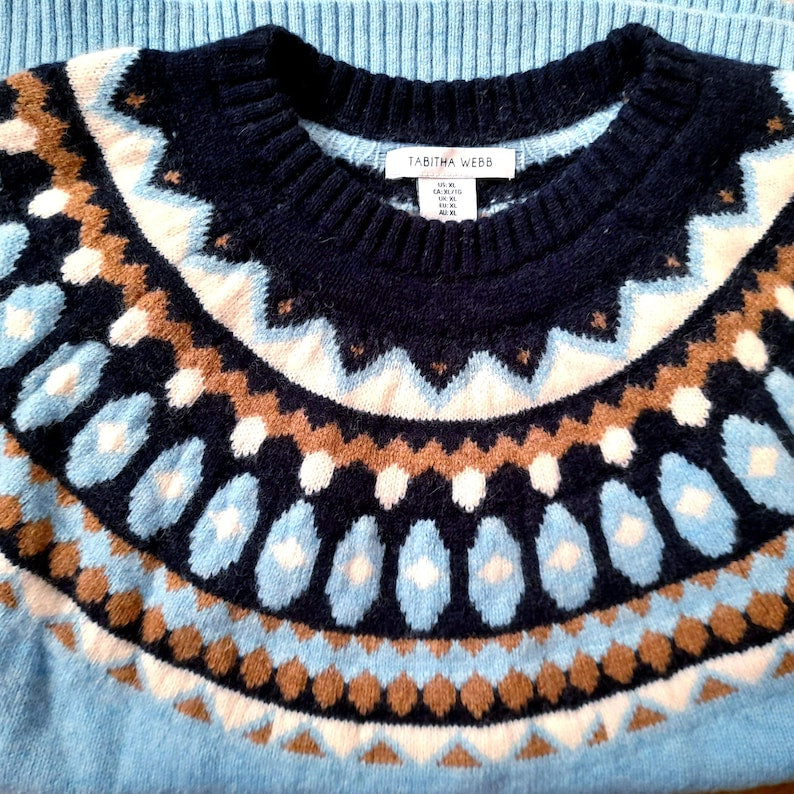 Vintage Y2K TABITHA WEBB Light Blue Fairisle Knit Jumper