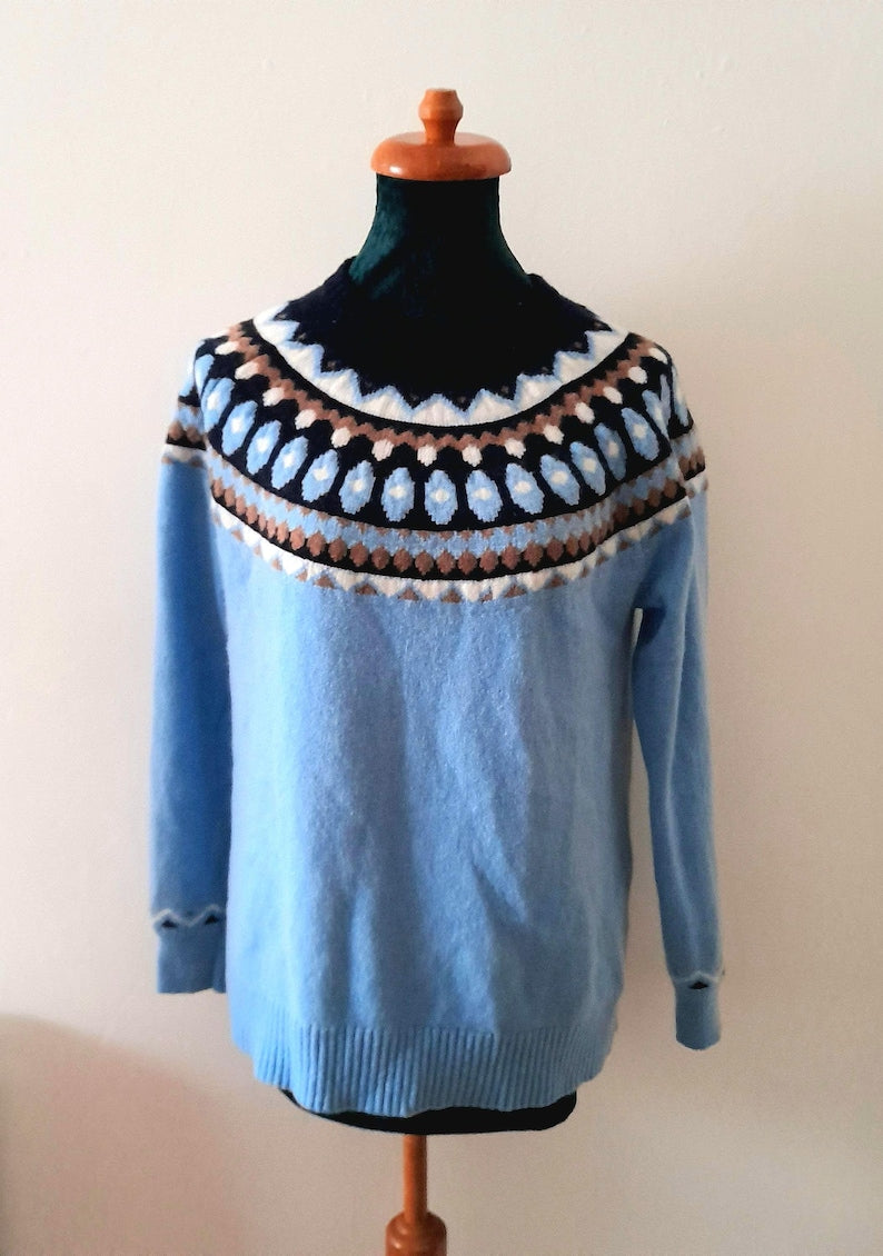 Vintage Y2K TABITHA WEBB Light Blue Fairisle Knit Jumper