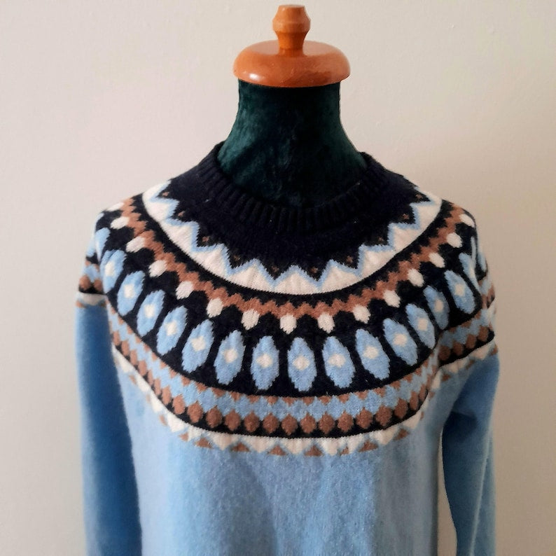 Vintage Y2K TABITHA WEBB Light Blue Fairisle Knit Jumper