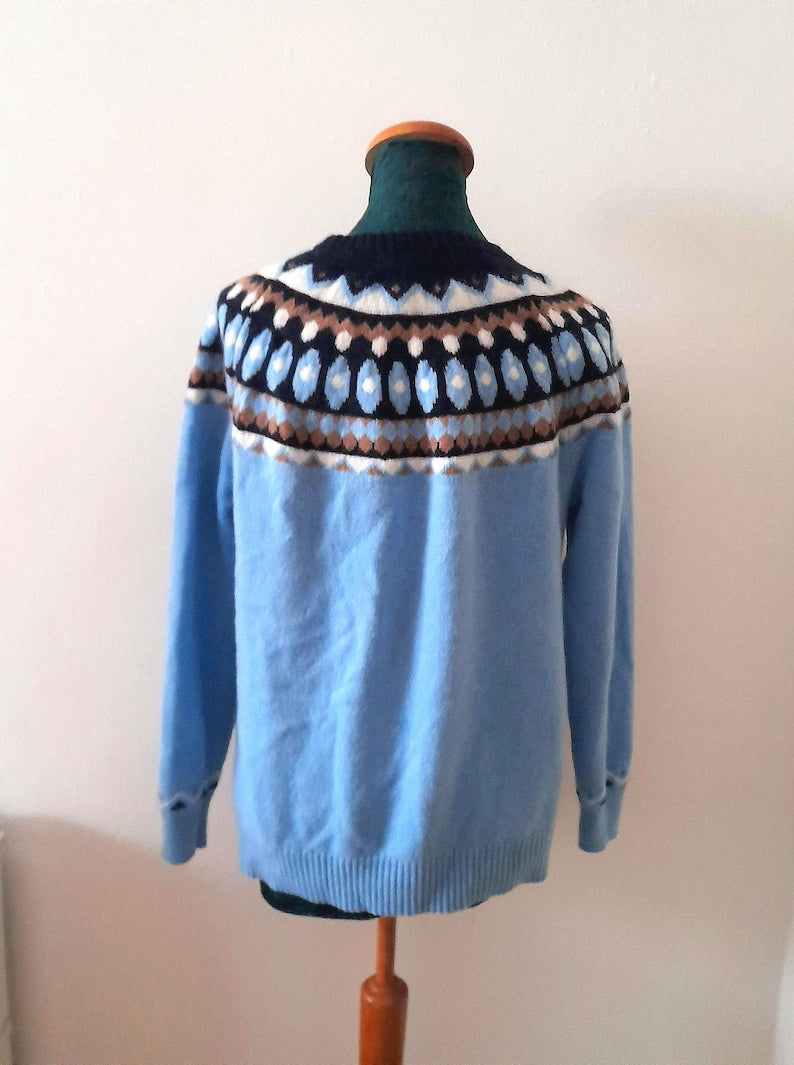 Vintage Y2K TABITHA WEBB Light Blue Fairisle Knit Jumper