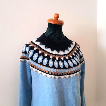 Vintage Y2K TABITHA WEBB Light Blue Fairisle Knit Jumper