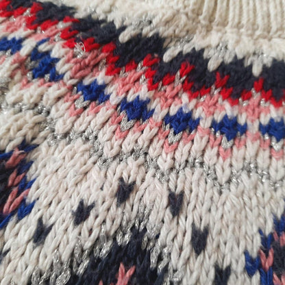 Vintage OLD NAVY Cream Pink Red Blue Silver Sparkly Fairisle Jumper