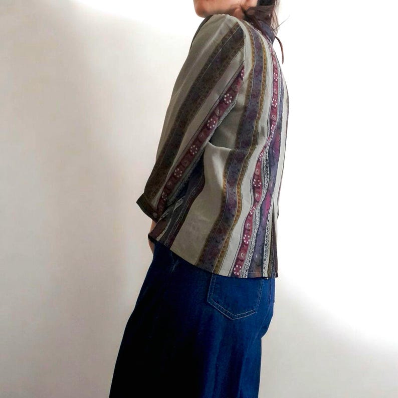 Vintage 90s High Sense Flower Stripe Chiffon Blouse