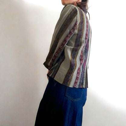 Vintage 90s High Sense Flower Stripe Chiffon Blouse