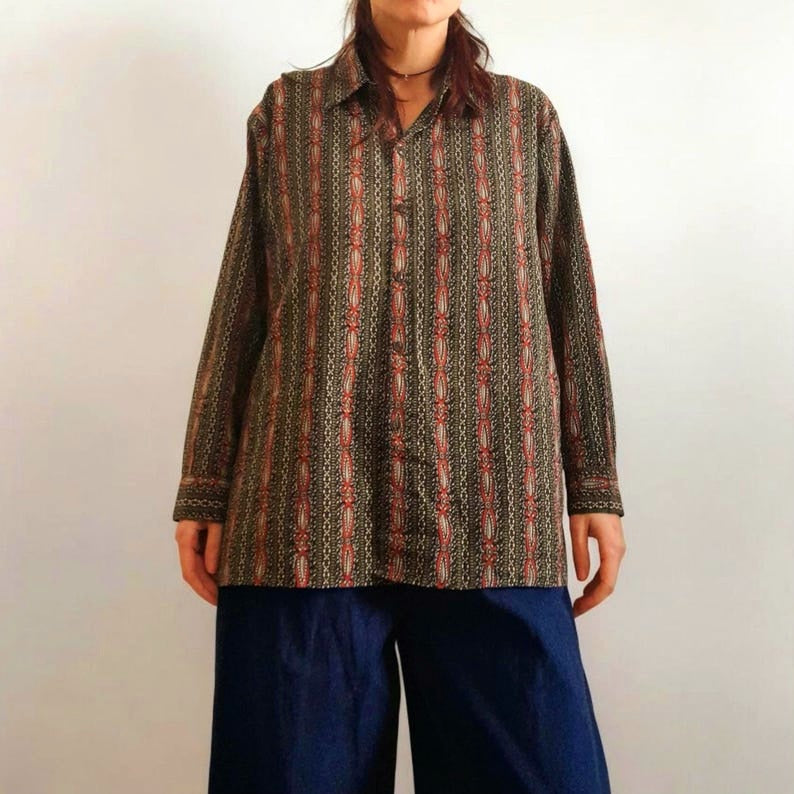 Vintage 90s MORNING STAR Paisley Ethic Stripe Blouse