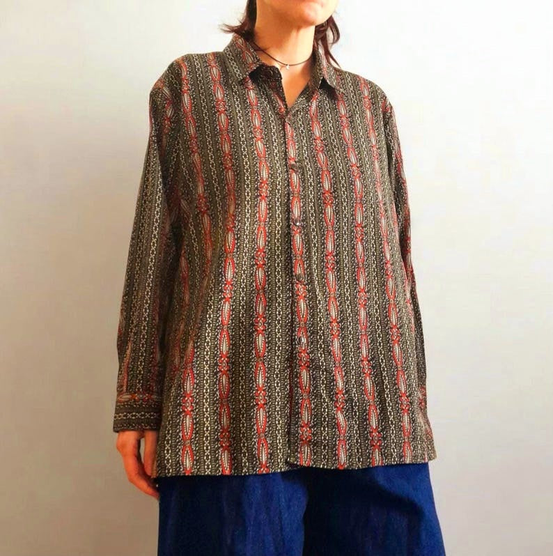Vintage 90s MORNING STAR Paisley Ethic Stripe Blouse