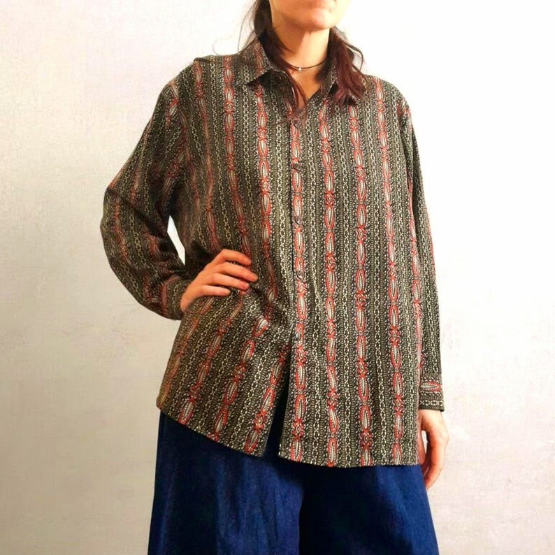 Vintage 90s MORNING STAR Paisley Ethic Stripe Blouse