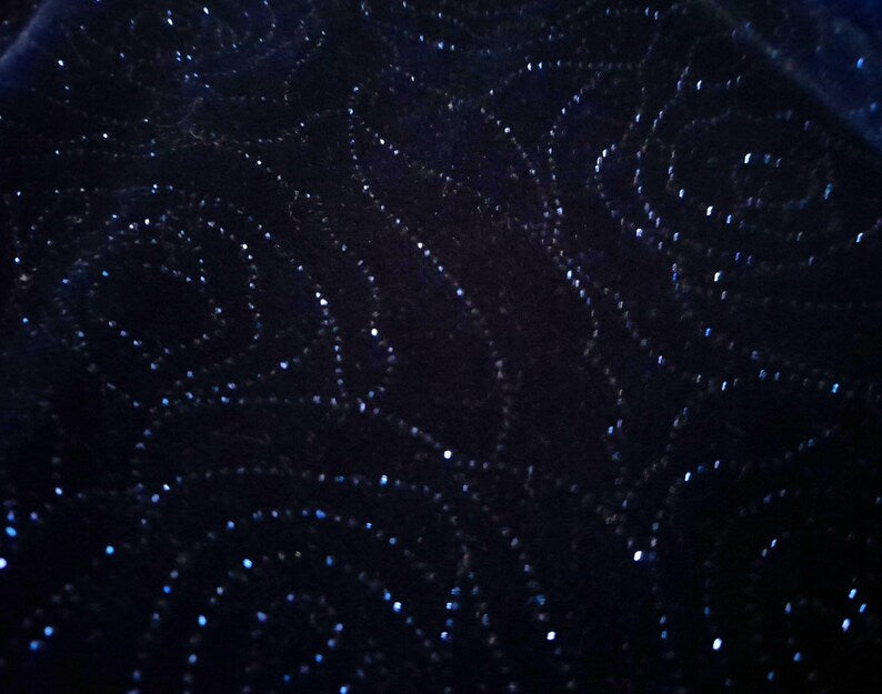 Vintage 90s CANDA C&A Deep Blue Sparkly Rose Print Velvet Tunic Style Top