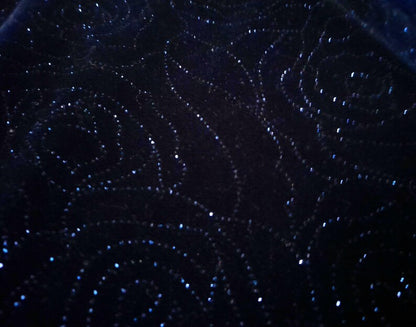 Vintage 90s CANDA C&A Deep Blue Sparkly Rose Print Velvet Tunic Style Top