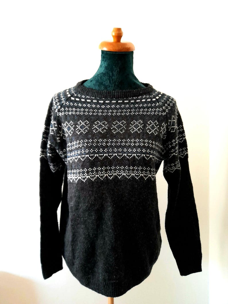 Vintage Y2K Esmara Grey White Teal Green Icelandic Slim Fit Knitted Sweater