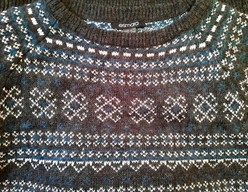 Vintage Y2K Esmara Grey White Teal Green Icelandic Slim Fit Knitted Sweater