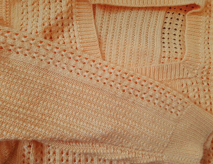 Vintage Handknitted Crochet Yellow Acrylic Square Collar Oversized Jumper