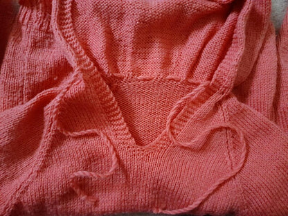 Vintage Y2K Pink Handknitted Drawstring Hooded Jumper
