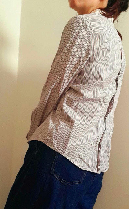 Vintage BURBERRY LONDON Pink White Pinstripe Cotton Slim Fit Designer Blouse